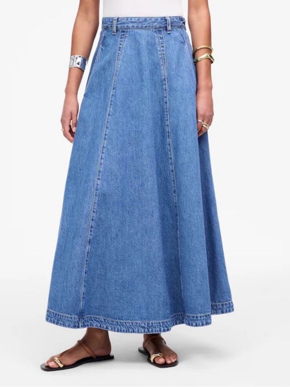Madewell Light Blue Panelled Denim Maxi Skirt